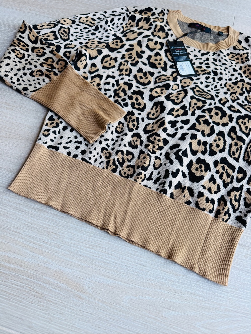 Greyson Leopard-Print Crewneck Sweater - Tan, Black & Cream